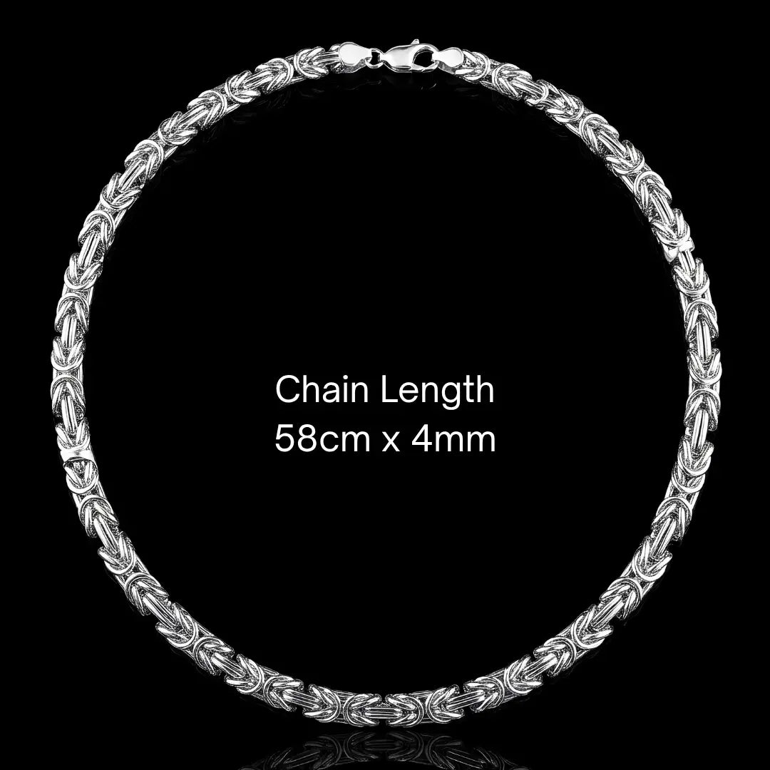 Silver Stainless Steel Byzantine Chain Necklace – , 58cm Length x 4mm, Tarnish-Proof King's Braid Chain for Men & Women